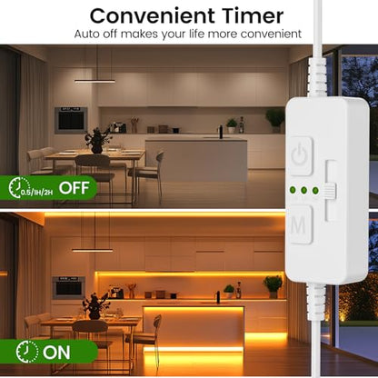 AIBOO Single Color Slider Dimmer with Timer - PWM 1pc DC 5V/12V/24V LED Controller, 36W Max, Slide Brightness Control & Auto-Off for LED Strip Lights, Closet, Counter, Aquarium Lighting (White) - color: White