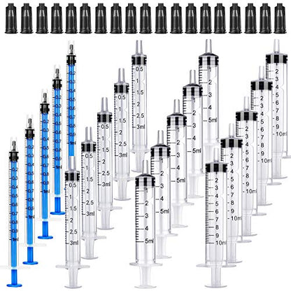 20Pack 1ml / 3ml / 5ml / 10ml Syringe Without Needle - Small Plastic Syringes Sterile Packed with Cap for Lab Medicine Student Measuring Liquid and Pet Dog Cat Baby Feeding Oral Colostrum