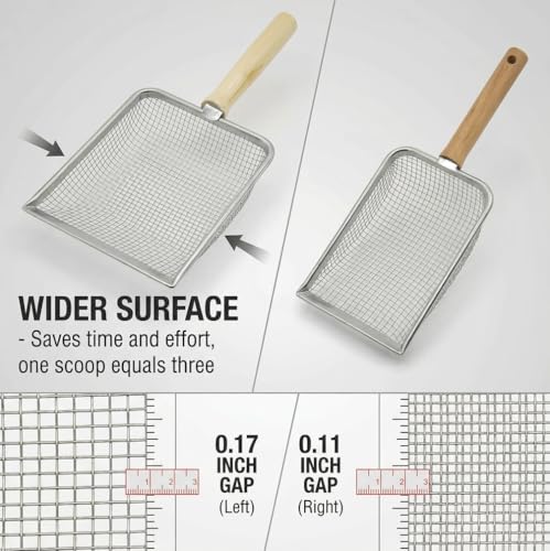 Fine Mesh Cat Litter Scoop with Holder, Stainless Steel Mesh Scooper, Stainless Steel Cat Litter Scooper Caddy Trash Container, Wide Rabbit Poop Lifter with Beech Handle | Fine Mesh Cat Litter Scoop with Holder, Stainless Steel Mesh Scooper, Wide Rabbit P