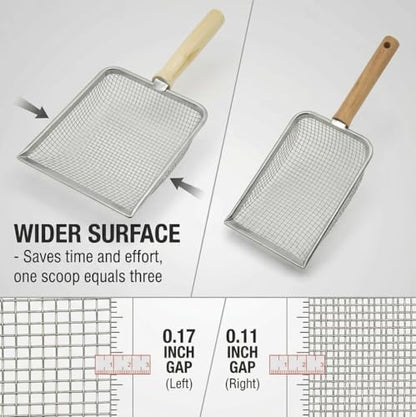 Fine Mesh Cat Litter Scoop with Holder, Stainless Steel Mesh Scooper, Stainless Steel Cat Litter Scooper Caddy Trash Container, Wide Rabbit Poop Lifter with Beech Handle | Fine Mesh Cat Litter Scoop with Holder, Stainless Steel Mesh Scooper, Wide Rabbit P