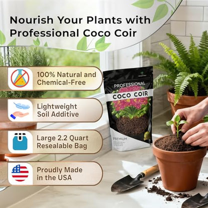 Professional Coco Coir for Plants 2.2 Quarts, Premium Coco Coir Soil Additive for Indoor Outdoor Plants, Low Acidic Coconut Coir for Gardening and Potting Soil, Made in USA - style: Coco Coir Soil Additive (2.2 Quarts)