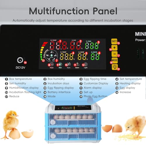 120 Egg Incubator with Automatic Egg Turner and Digital Control - Poultry Hatcher for Chicken, Duck, Quail Eggs - Ideal for Home, Farm, Educational Use