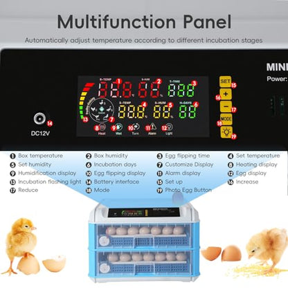 120 Egg Incubator with Automatic Egg Turner and Digital Control - Poultry Hatcher for Chicken, Duck, Quail Eggs - Ideal for Home, Farm, Educational Use