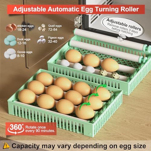 Incubators for Hatching 24 Eggs, Egg Incubator Automatic Egg Turner, Ultrasonic Atomized Humidifier, Chicken Incubator Temperature Control with 5 Automatic Incubation Modes, Auto Day Count