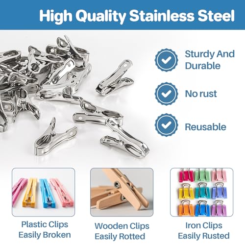 RAINFLOW 50 PCS Garden Clips - Stainless Steel Greenhouse Clamps,Grip Strong Heavy Duty Metal Greenhouse Supplies,Garden Clips for Netting, Hoops,Shade Cloth,Plant Cover