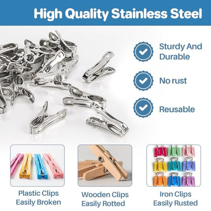 RAINFLOW 50 PCS Garden Clips - Stainless Steel Greenhouse Clamps,Grip Strong Heavy Duty Metal Greenhouse Supplies,Garden Clips for Netting, Hoops,Shade Cloth,Plant Cover