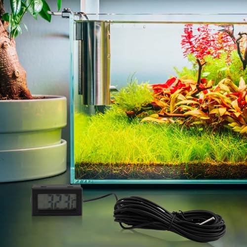 Digital for MINI Thermometer with LCD Display Waterproof Humidity Meter Sensor -50 to 110°C for Aquariums Terrariums and Liquid Measurement Includes for Battery and Black Cable(5 Meters) - size: 5 meters