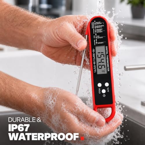 FDK Digital Meat Thermometer for Cooking and Grilling - Instant Read Food Thermometer with IP67 Waterproof, Strong Magnet and Calibration-Professional Kitchen BBQ Probe for Turkey, Steak, Men/Dad Gift