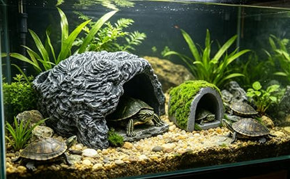 Large Reptile Hideout 2-Pack – Natural Wood-Look Resin Caves for Bearded Dragons, Tortoise, Snakes, Geckos & Lizards | Parent-Child Size Set (Large + Small) for Multi-Pet Terrariums