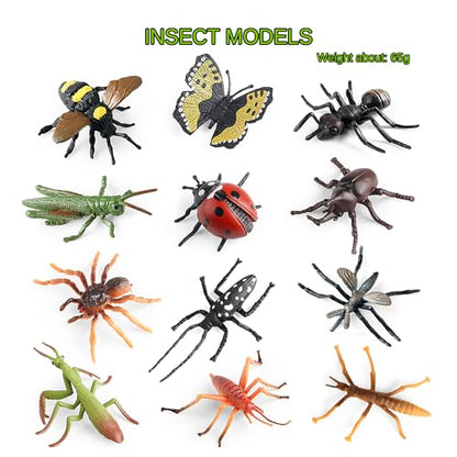 20Pcs Insect Toy Fake Plastic Bugs Figures for Kids - Flower Ladybug Bee Butterfly Ant Cricket Mantis Scorpion Spider School Project Birthday Cake Topper Party Favors April Fool's Day Prank Gifts - style: Insect