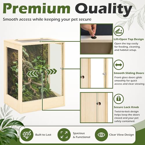 PROLEE 24" x 18" x 36" Tall Reptile Terrarium, 65 Gallon Glass Chameleon Cage, Vertical Crested Gecko Tank with Ventilated Mesh Top, Front Opening Rainforest Habitat, Oak - color: Oak, size: 24" L x 18" W x 36" H, 65 Gallon