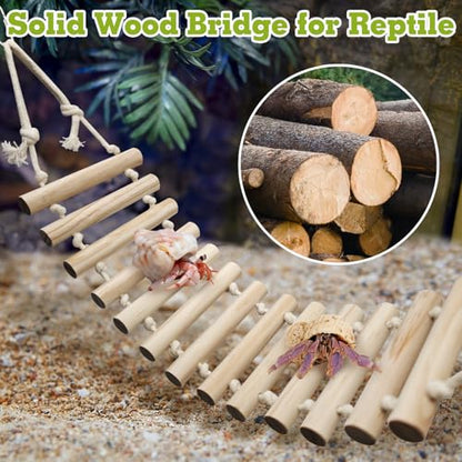 VCEPJH Loose Coconut Fiber Substrate 2 Pack Natural Coco Coir Reptile Bedding and 2 Pcs Reptile Bridge Leopard Gecko Climbing Ladder Wooden Basking for Crested Gecko Bearded Dragon Hermit Crab
