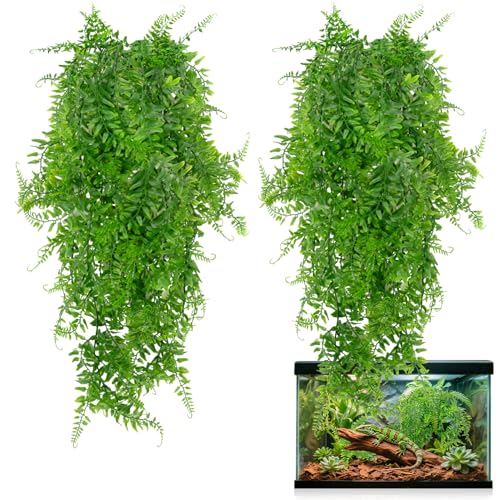 RAINFLOW 2PCS Reptile Plants for Terrarium - Fake Hanging Terrarium Plants, Artificial Boston Fern for Bearded Dragon Snake Geckos Hermit Crab Lizard Chameleon Turtle Reptile Decor(L30 xW5.1) - size: 30"x5.1"