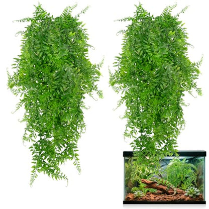RAINFLOW 2PCS Reptile Plants for Terrarium - Fake Hanging Terrarium Plants, Artificial Boston Fern for Bearded Dragon Snake Geckos Hermit Crab Lizard Chameleon Turtle Reptile Decor(L30 xW5.1) - size: 30"x5.1"