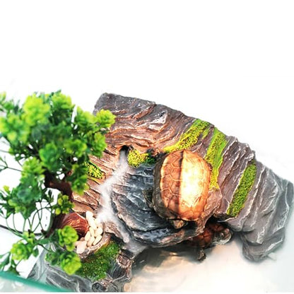 Reptile Box Shelter Terrarium Hideout Caves Turtle Ramp Basking Platform Habitat Decor Humidify Hide Cave Resin Rock - size: XL