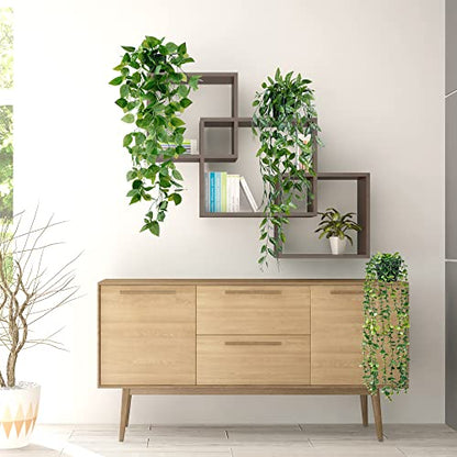 Sggvecsy Fake Hanging Plants 6 Pack Artificial Hanging Eucalyptus Plants Potted Greenery Faux Mandala Vine String of Pearls Boston Fern Ivy Vine Leaves Pea Pod for Home Indoor Outdoor Shelf Wall Decor