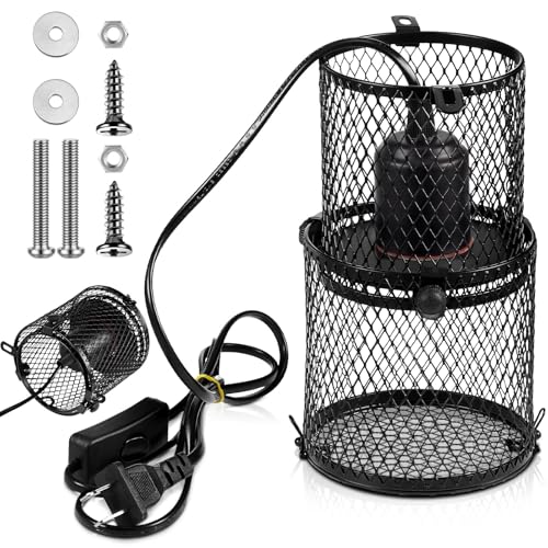 VIHOSE Retractable Reptile Heat Lamp Holder, Ceramic Heat Emitter Lamp-Cage with Adjustable Anti-Scald Mesh Cage Heating Lamp Stand for Pet Amphibian Snake Lizard Frog Chick, Without Bulb(Black) - color: Black