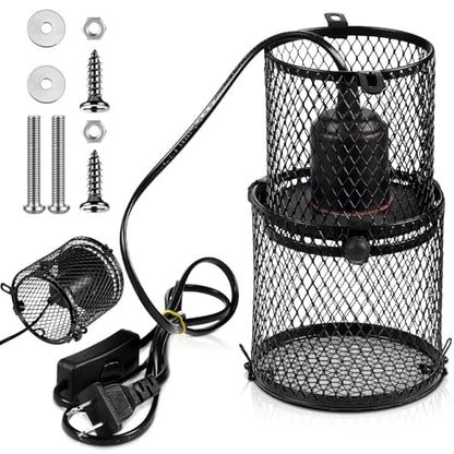 VIHOSE Retractable Reptile Heat Lamp Holder, Ceramic Heat Emitter Lamp-Cage with Adjustable Anti-Scald Mesh Cage Heating Lamp Stand for Pet Amphibian Snake Lizard Frog Chick, Without Bulb(Black) - color: Black