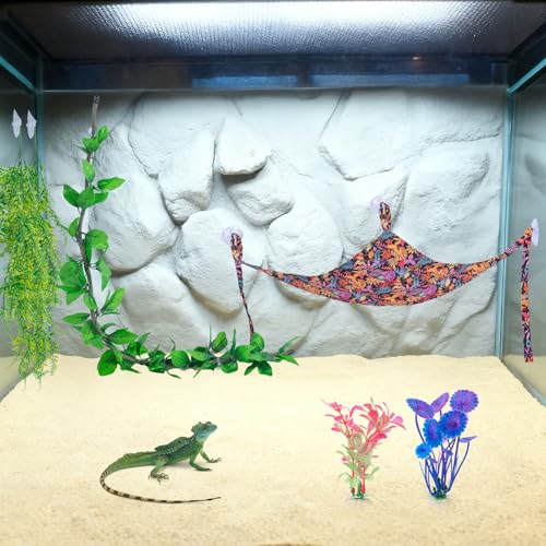 COMSUN 9 PCS Bearded Dragon Tank Accessories, Plastic Reptile Plants, Flexible Vine Jungle Climb with Leaves, Polyester Bearded Dragon Hammocks, Background Decoration for Gecko Chameleon Snake Lizard