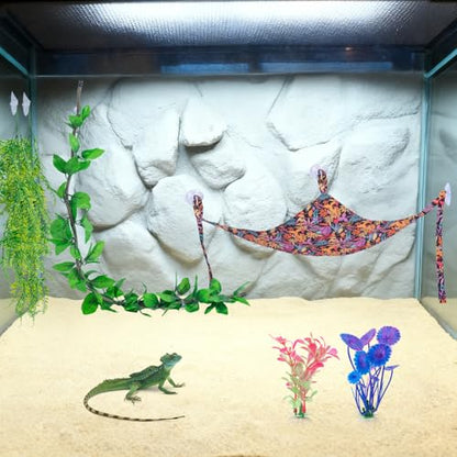 COMSUN 9 PCS Bearded Dragon Tank Accessories, Plastic Reptile Plants, Flexible Vine Jungle Climb with Leaves, Polyester Bearded Dragon Hammocks, Background Decoration for Gecko Chameleon Snake Lizard