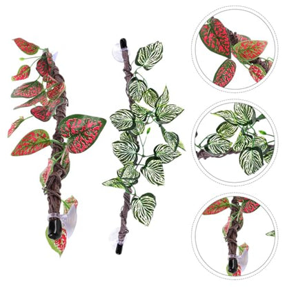 BESPORTBLE 2pcs Reptile Corner Branches with Suction Cups, Artificial Bendable Jungle Vines for Terrarium Climbing, Habitat Decor for Lizards, Snakes, Amphibians, Bearded Dragons