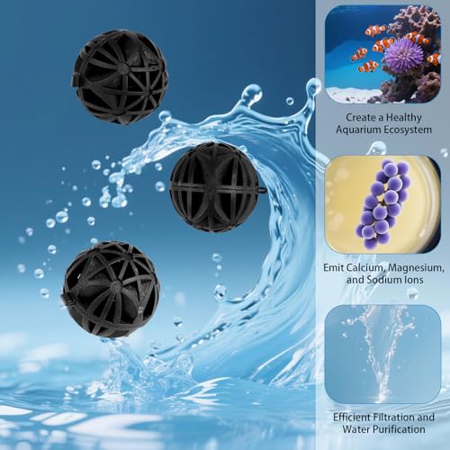 600 Pcs Bio Filter Balls with 6 Pieces Filter Media Bags Mesh Bags with Zipper 1.02 Inch Black Internal Bioballs Filter Media for Pond Fish Tank Aquarium