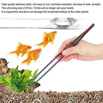 TITA-DONG 27cm Reptile Feeding Tongs, Rainbow Color Aquarium Tweezers Stainless Steel Fishbowl Long Tweezers, Aquascaping Tools for Hold Worms, Reptiles, Lizards, Bearded Dragon(27cm Straight Clip) - color: 27cm Straight Clip