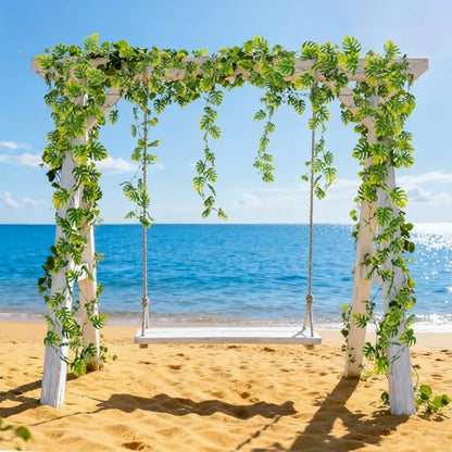 RAINFLOW 4PCS Faux Greenery Leaf Garland - 5.9Ft Artificial Monstera Leaves Vines, Tropical Palm Leaves Ivy Vine Monstera Garland for Table Wall Stairs Porch Wedding Hawaiian Jungle Themed Party Decro - size: 5.9Ft