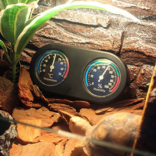 Reptile Thermometer Hygrometer, Mini Round Shape Dual Dial Thermometer and Humidity Gauge, Analog Temperature Humidity Meter, Round Thermometer Hygrometer for Reptile Tank