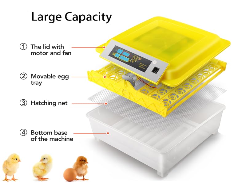 Egg Incubator 56 Eggs Fully Automatic Digital Incubators for Hatching Eggs Poultry Hatcher Machine with Temperature Humidity Control and Auto Turning for Hatching Chicken Duck Goose Quail Birds