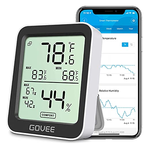 Govee Digital Hygrometer Indoor Thermometer Room H5075, Bluetooth Temperature Humidity Meter with 164ft Remote App Control, Notification Alerts, 2 Years Data Storage Export for Bedroom, Wine Cellar - color: Black, size: 1 Pack
