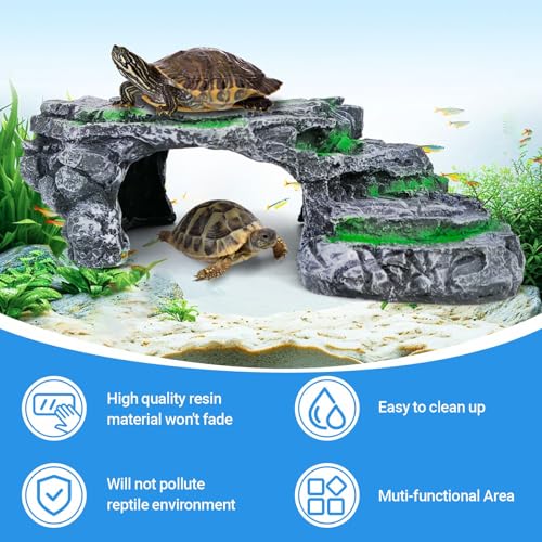 GOZILLA Turtle Basking Platform,Turtle Tank Decoration for Aquariums and Terrarium.Step & Cave Reptile Habitat Hideout for Tortoise, Gecko and Beard Dragon.(Black-M)