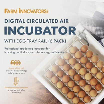 Farm Innovators 4250 Heated Digital Circulated Air Incubator with Automatic Egg Turner and 6 Pack of Small Egg Tray Rail with 20 Egg Capacit