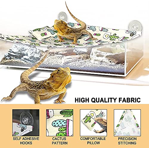 Bearded Dragon Hammock Swing Hanging Reptile Bed Lounger with Pillow Hooks & Suction for Lizards, Gecko, Lguana Reptiles(Beige)… - color: Beige