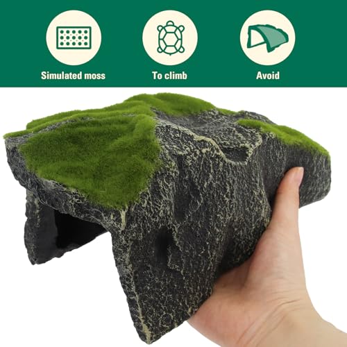 Mossy Reptile Rock Hides and Caves,Artificial Green Moss Cave Hideout for Reptile and Snake, Simulation Rock Tortoise Habitat Accessories,Terrarium & Aquariums Decor (Green, Large) - size: Large