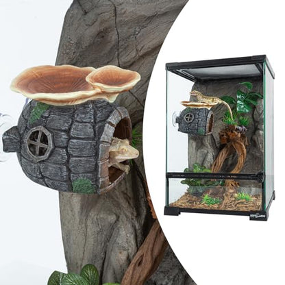 REPTI ZOO Reptile Hide, Multifunctional with Suction Cup, Resin Reptile Hides, and Caves for Reptiles, Gecko, Lizard (Ganoderma Lucidum Shape)