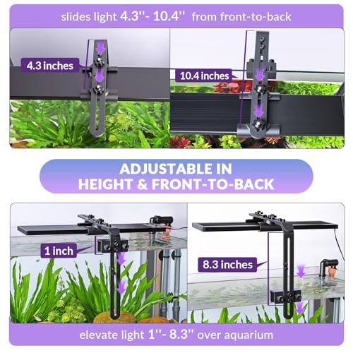 hygger Universal Aquarium Light Riser, Aluminium Adjustable Height/Front-to-Back Fish Tank Light Stand Mounting Bracket Aquarium Lamp Holder Fits 957 978 999 918 075 016