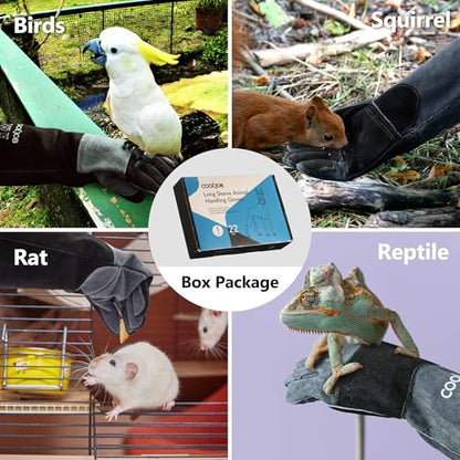 COOLJOB Bite Proof Animal Handling Gloves, Cowhide Leather with Kevlar Stitching for Cat Grooming, Dog Training, 16/22” - color: Blue-black, 22"