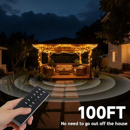 Outdoor Dimmer for String Lights,Plug-in Dimmer Switch 100FT Remote Control & Timer (2H/4H/6H/8H),Waterproof Light Dimmer for Outdoor & Indoor Use,Compatible with Dimmable LED/Tungsten/Patio Lights