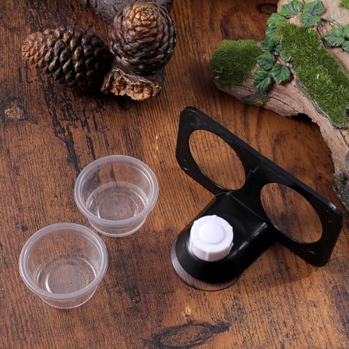 Cabilock 2pcs Reptile Feeding Bowl with Suction Cup, Dual-Compartment Water and Food Dish for Lizards and Geckos, Black Plastic Terrarium Feeder for Crawling Pets