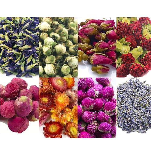 Miupoo Dried Flowers and Herbs Accessories Decorations 8 Bags Set Dry Flowers Essential Supplies Rose Buds Lavender Carnation Camellia Scents for Flower Arrangements Crafts Bath Soap Lip Gloss Making - color: Rose