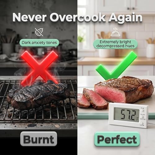 Digital Oven Thermometer -58°F to 572°F/-50°C-300°C, Thermometer with Probe, High Low Temperature Alarm, LCD, White, Battery Powered (1)