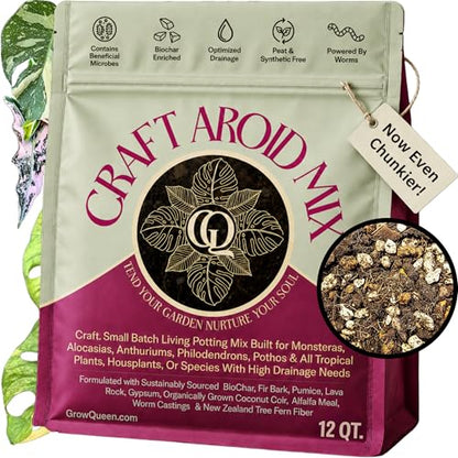 Craft Aroid Potting Mix- Elite Alocasia, Philodendron, Monstera Soil Mix, Chunky, Well Draining Potting Soil for Indoor Plants, All Tropical Plants & Houseplants, Peat Free 12QT - size: 12 Quart