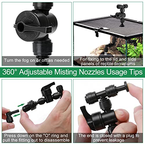 4 Pcs Reptile Mister Nozzle Terrarium Reptile Fogger with Valve, Adjustable Terrarium Misting Accessories Cooling Misting System for Reptiles Rainforest