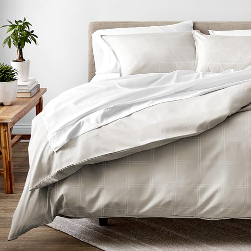 Bare Home Bedding Duvet Cover Extra Long Size - Premium 1800 Super Soft - Lightweight, Duvet Cover - Soft Textured Bedding (Twin/Twin XL, Modern Plaid - Stone/White) - color: 35 - Modern Plaid - Stone/White (No Comforter), size: Twin/Twin XL