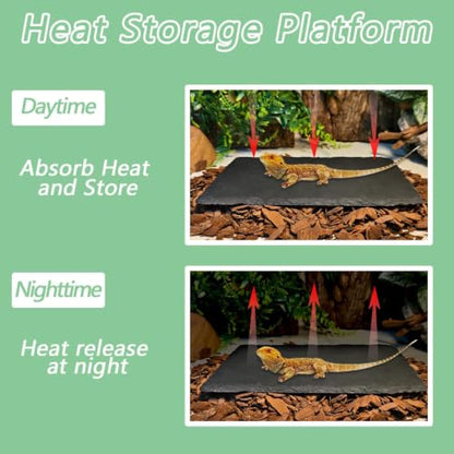 Reptile Basking Platform,9.8"x6" Bearded Dragon Basking Slate Rock with Bark Substrate,Tortoise Rock Plate Feeding Dish Resting Climbing Tank Accessories for Lizards Snakes Turtles Gec - size: L | 9.8" x 6"Slate Rock with Bark Substrate