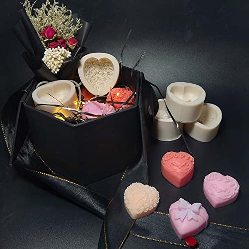 4 Pack Heart Resin Rose Flower Silicone Mold for Candle, Cake, Soap, Candy - Round Shape - color: xq-heart-4-pack