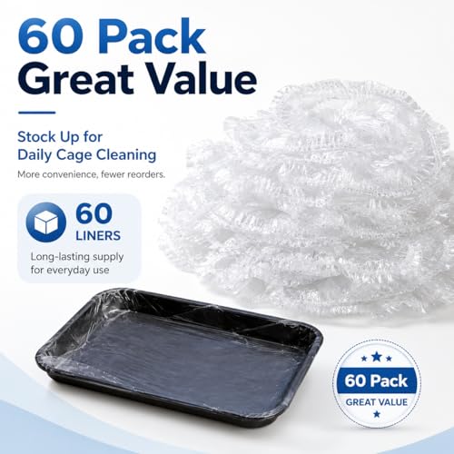 60 Pack Disposable Small Animal Cage Liners with Elastic Edge - Fits Trays up to 50" Perimeter (e.g. 15"x10") - Rabbit Litter Box Liners & Easy Clean Bunny Supplies