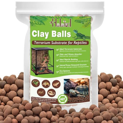 Halatool 4QT Leca Clay Pebbles for Reptile Substrate - Organic Expanded Clay Balls for Bioactive Terrarium Drainage Layer & False Bottom, Lightweight Hydro Balls for Leopard Gecko, Tortoise, Frog - size: 4QT