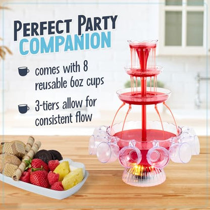 Nostalgia 3-Tier Party Fountain, Holds 1.5 Gallons, LED Lighted Base, Includes 8 Reusable Cups, 1.5 Gallon, Clear - style: Deluxe Party Fountain